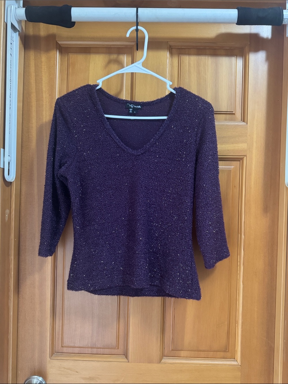 My Michelle Plum V-Neck Sparkle Knit Sweater